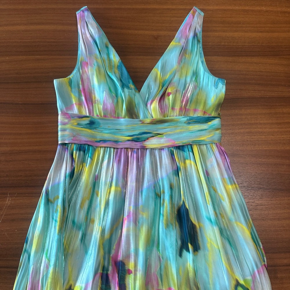 Kobi Halperin Britt Maxi Dress 8 Capri Multi Pleated Metallic Watercolor NWT - Picture 7 of 15